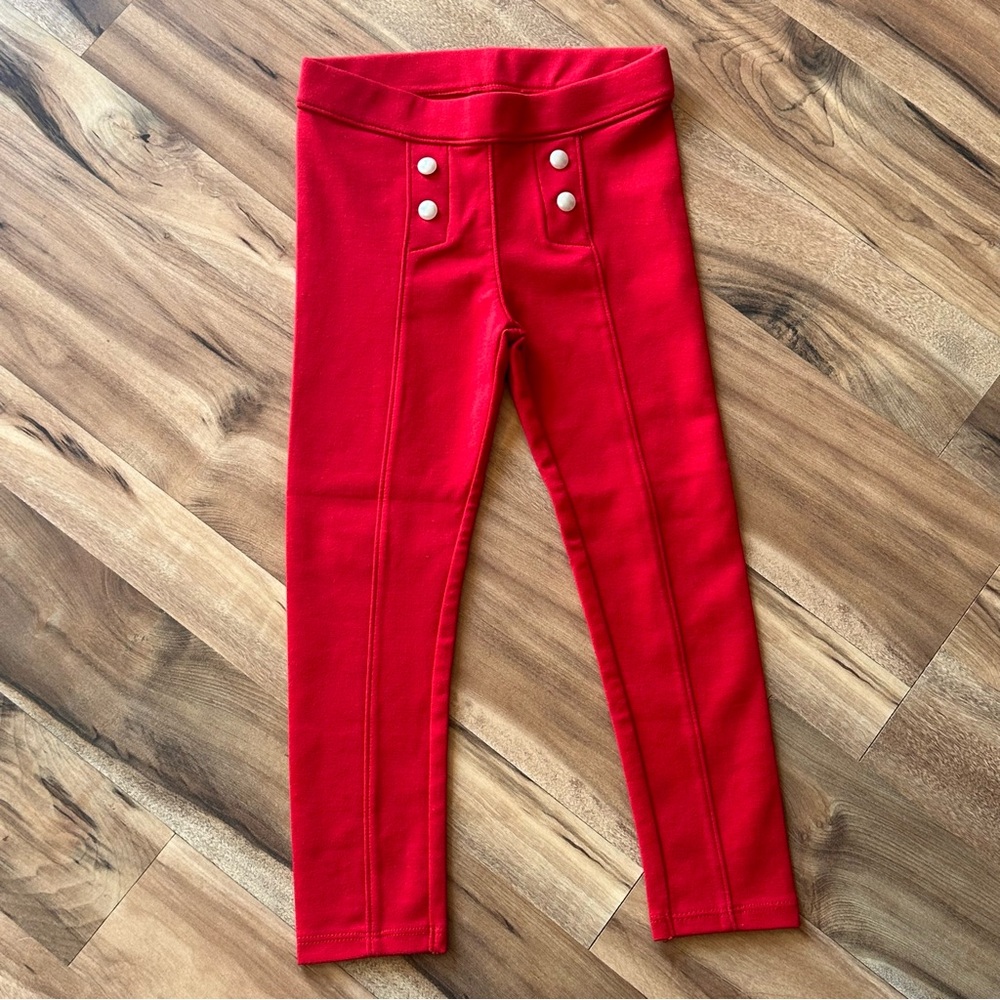 Janie & Jack Girls Red Ponte Knit Button-Front Leggings